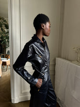 Load image into Gallery viewer, 1970s black satin jumpsuit