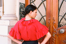Load image into Gallery viewer, 1970s Yves Saint Laurent red ruffled blouse