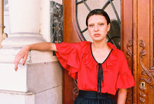 Load image into Gallery viewer, 1970s Yves Saint Laurent red ruffled blouse