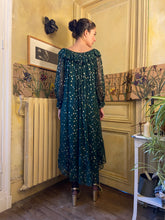 Load image into Gallery viewer, 1970s handmade green & gold chiffon set