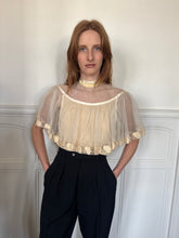 Load image into Gallery viewer, 1970s silk &amp; embroidered capelet blouse
