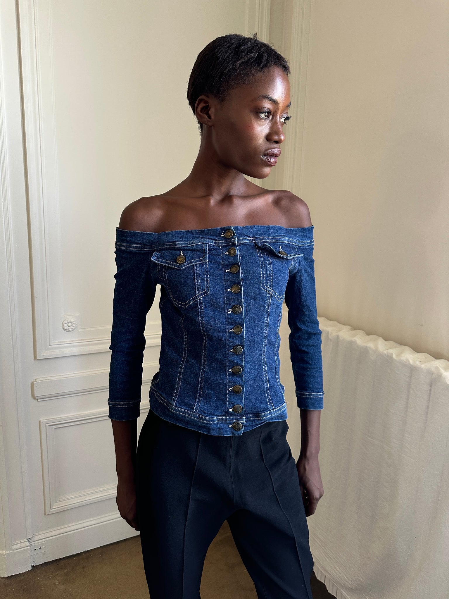 plein sud denim dress Manon (KATSEYE) - "Touch" M/V | wearing @/Plein Sud & @Maison Margiela