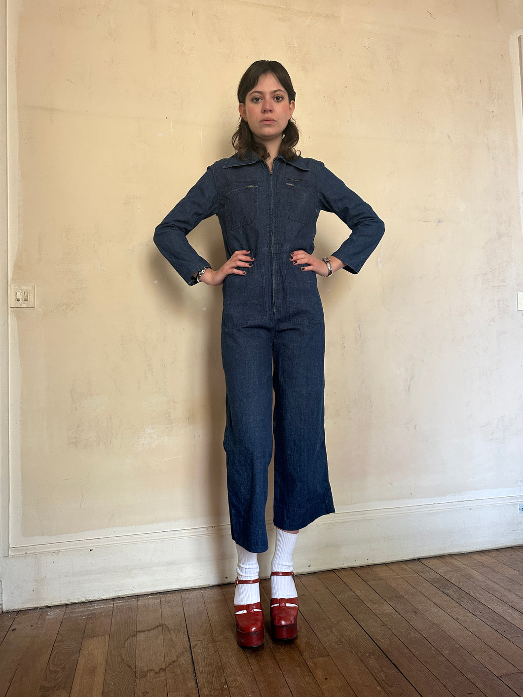 1970s denim jumpsuit