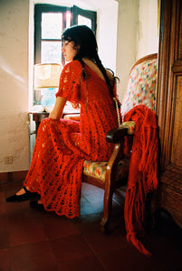 Handmade red crochet dress & shawl