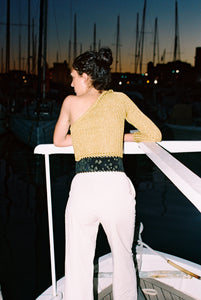 1980s Dorothée Bis one sleeve gold sweater