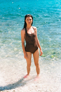 1990s Romeo Gigli brown swimsuit