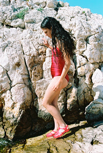 1990s Scherrer Plage red swimsuit