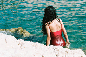 1990s Scherrer Plage red swimsuit