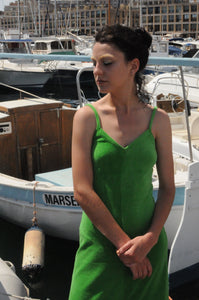 1970s Pierre Cardin green terrycloth dress