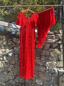 Handmade red crochet dress & shawl