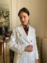 Load image into Gallery viewer, 1970s Ted Lapidus creamy white satin snake trench coat
