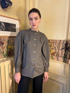 1980s Yves Saint Laurent olive blouse