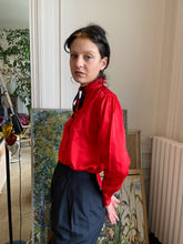 Load image into Gallery viewer, 1970s Kenzo red silk satin ruffled blouse
