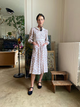 Load image into Gallery viewer, 1970s Cacharel dress butterfly print, sailor collar
