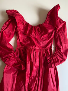 1970s Georges Rech red taffeta dress