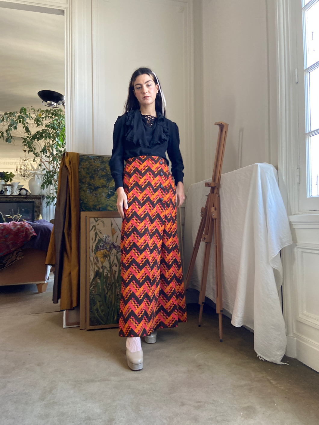 1970s deadstock striped long skirt