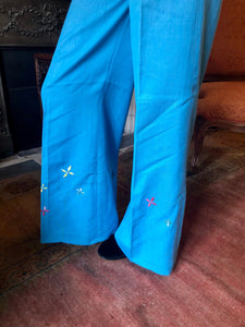 1970s embroidered blue bell bottoms