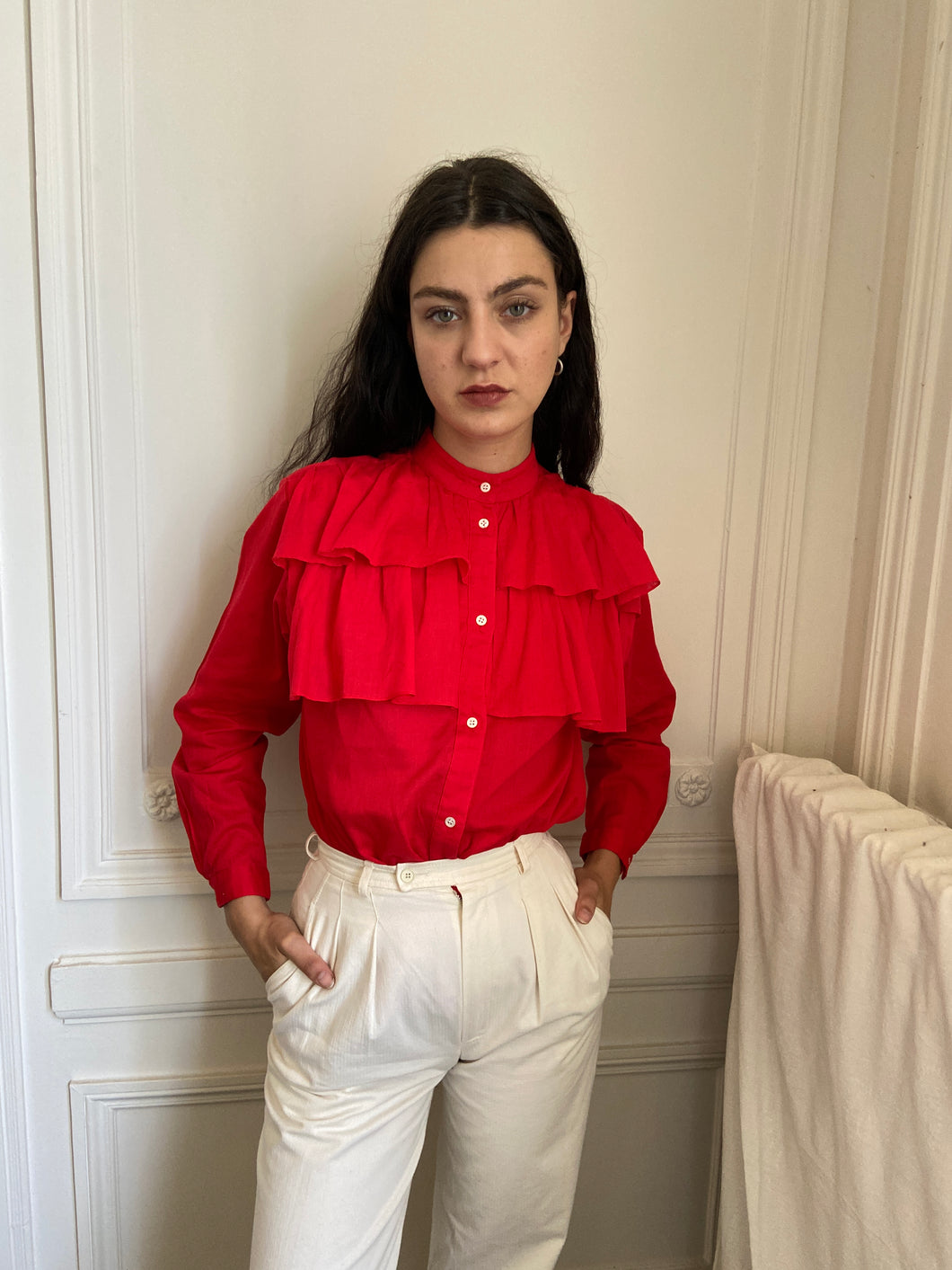 1980s ruffled blouse