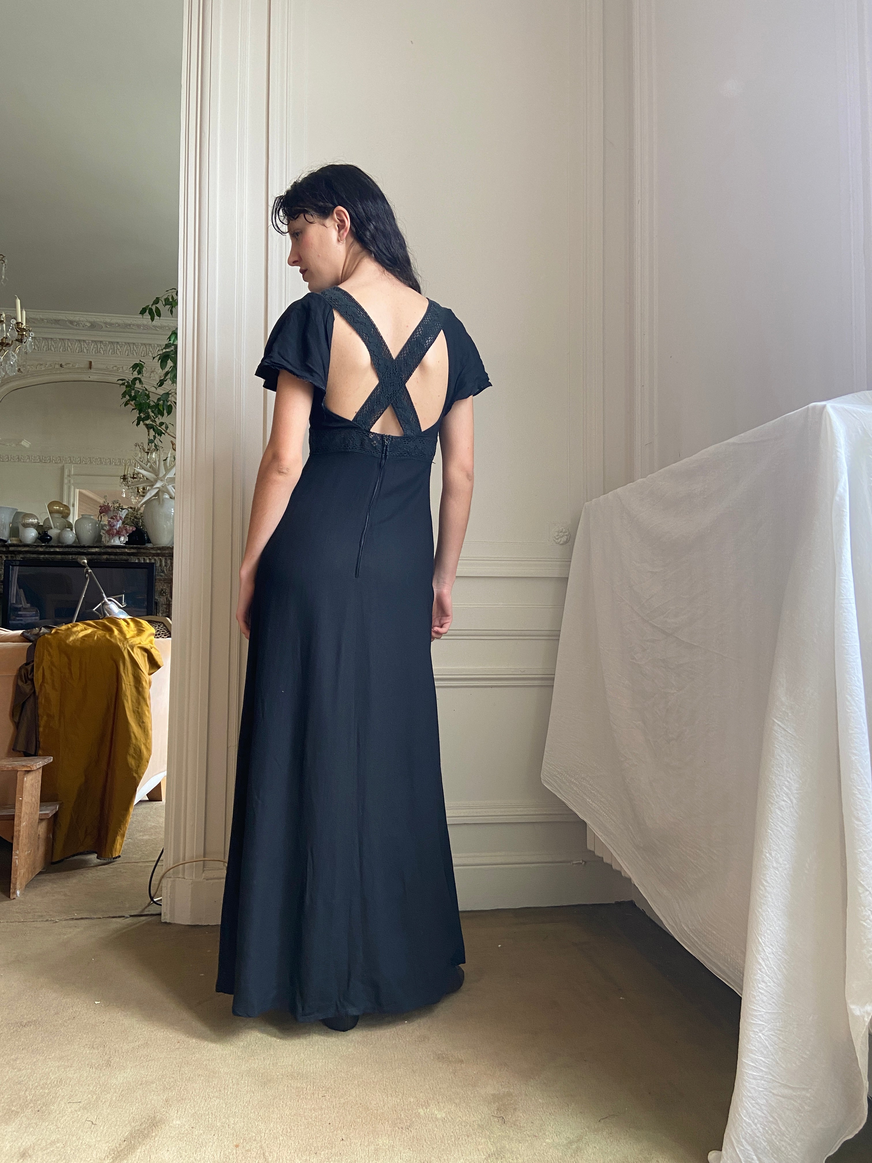 1970s black cross back dress – Souvenir Vintage