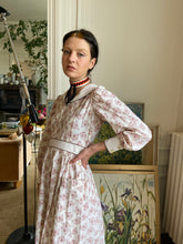 Load image into Gallery viewer, 1970s Cacharel dress butterfly print, sailor collar

